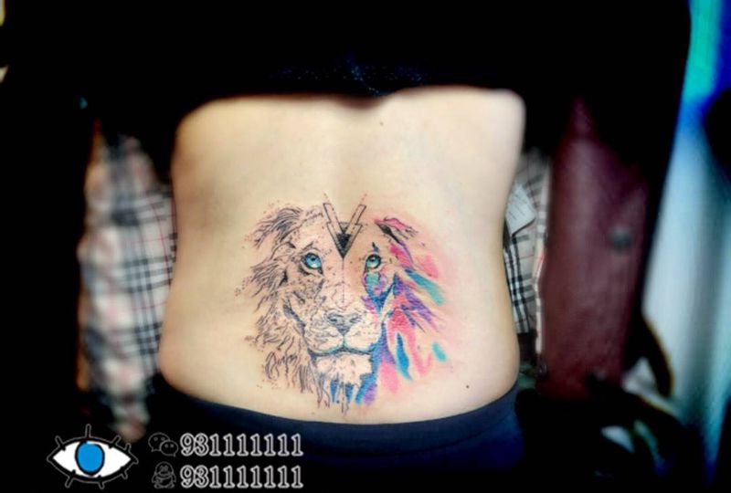 水彩狮子纹身图片