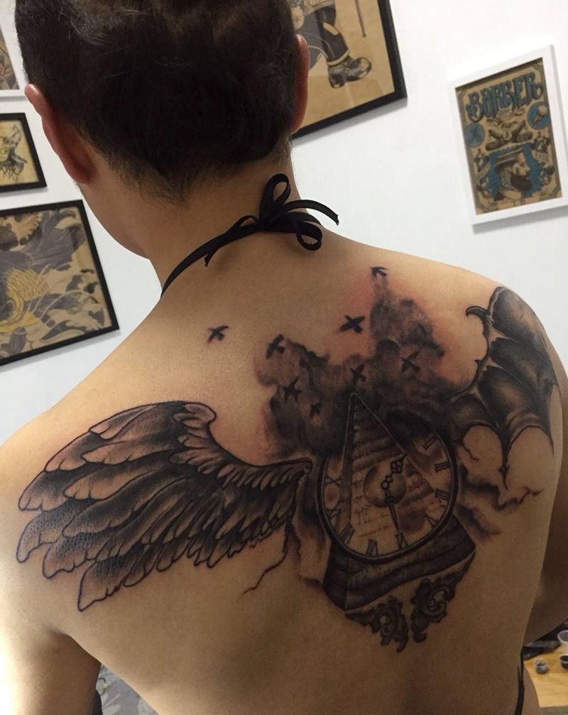 上天了纹身图片_成品背部欧美纹身图案