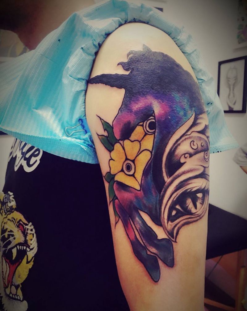 独角兽。遮盖旧纹身纹身图片_成品手臂纹身图案