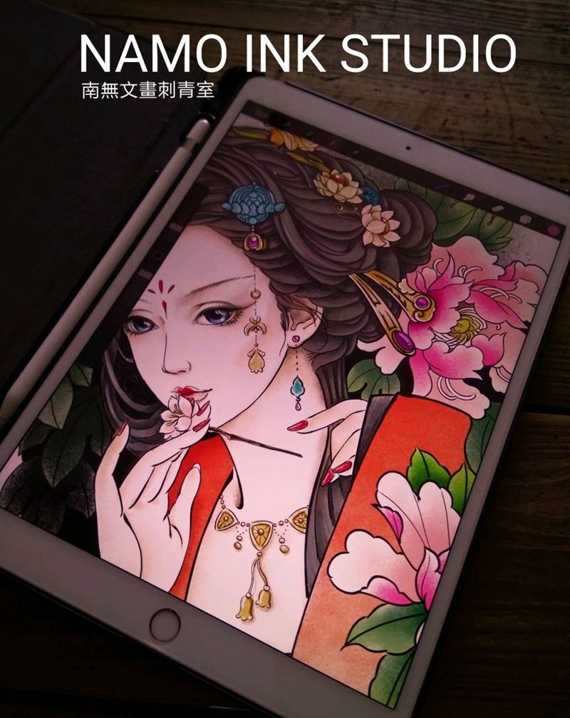 古风小姐姐纹身图片_新传统纹身图案