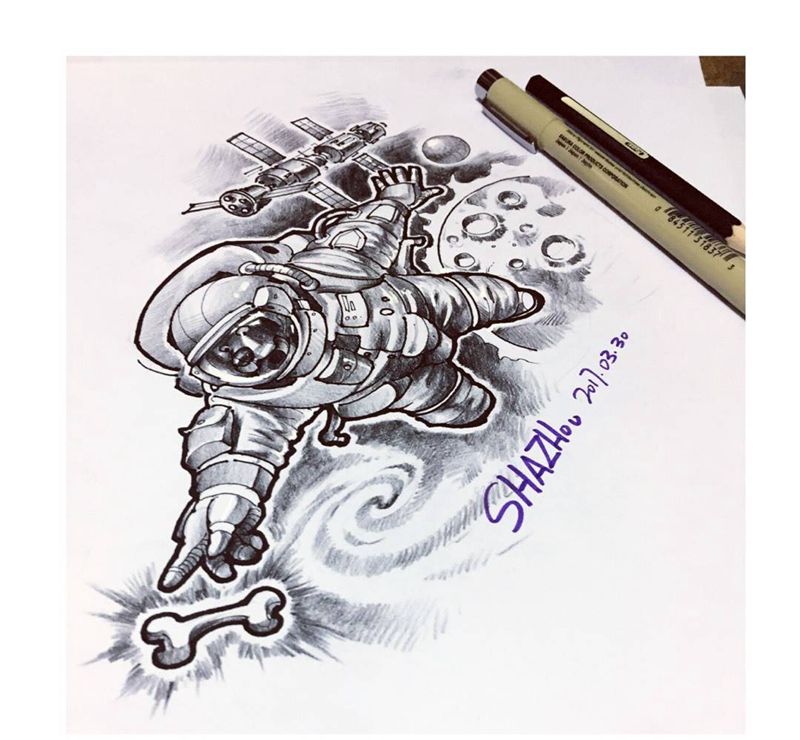 怀揣梦想的狗（沙洲原创）纹身图片