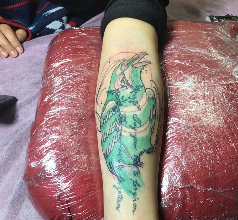 又没扎完！下次再接着盖。纹身图片_手臂欧美动物纹身图案