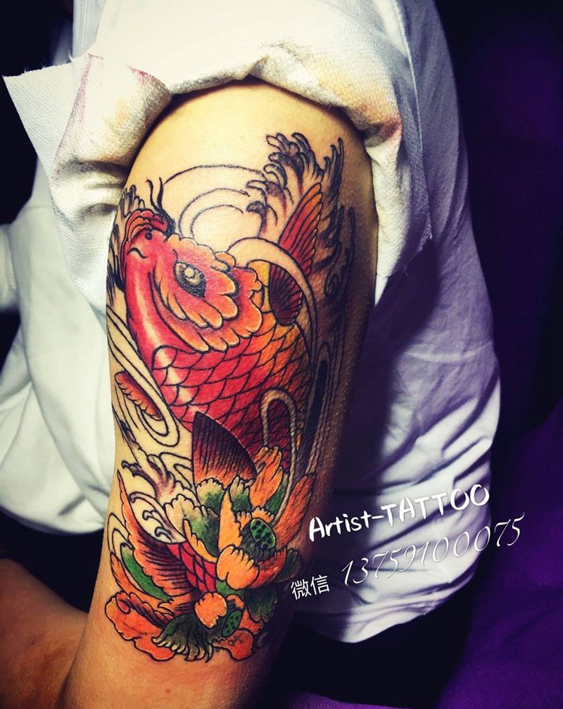 鲤鱼上色修改。纹身图片