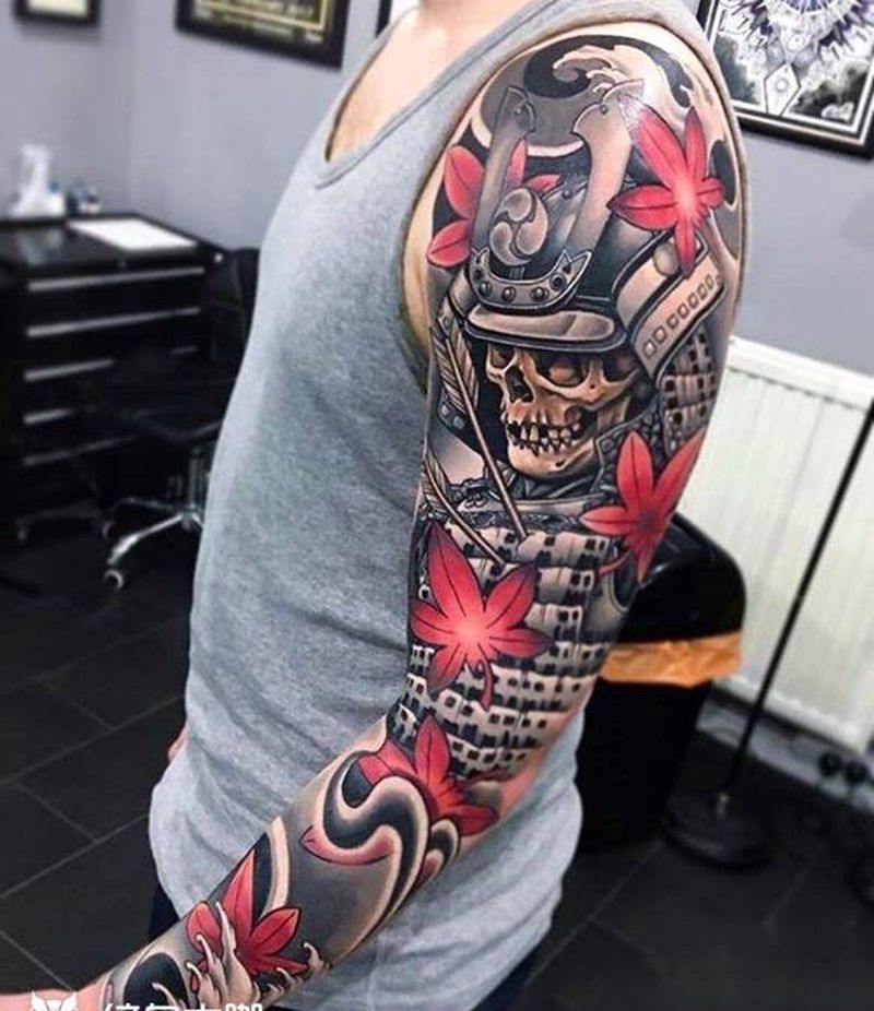 鬼武士纹身图片_手臂传统肖像鬼神成品纹身图案