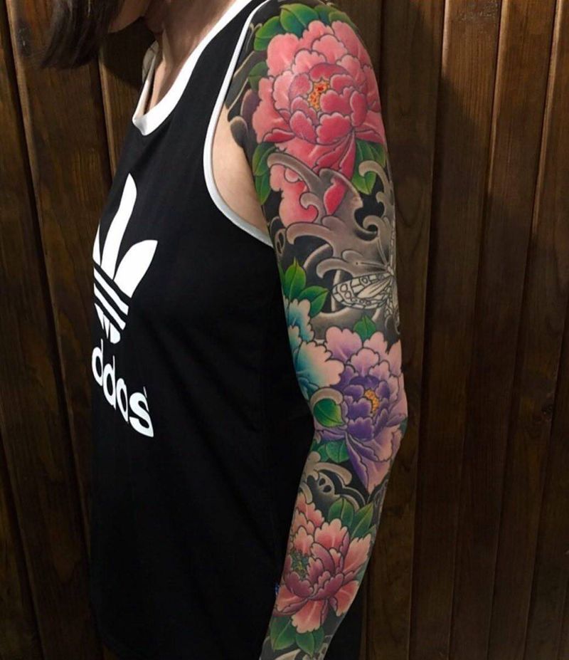 大花臂纹身图片_成品手臂传统纹身图案