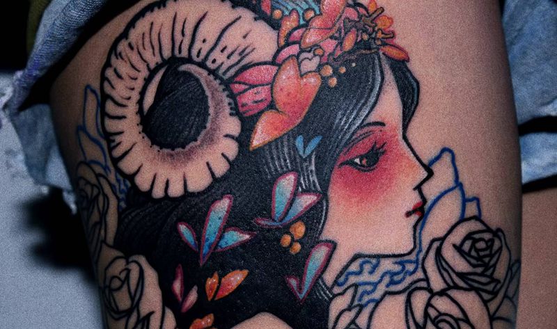 newschool 白羊座定制纹身图片_腿部New Schoolnewschool纹身图案