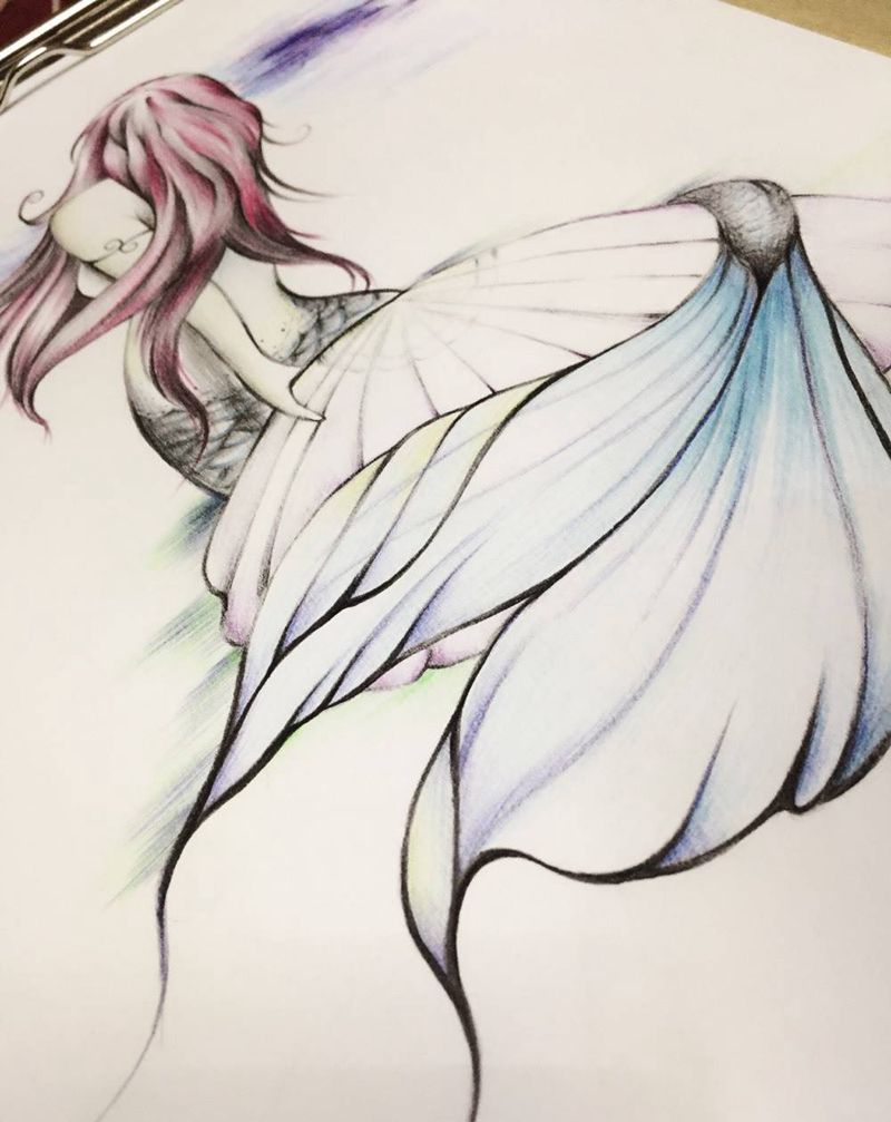 人鱼纹身图片_手稿原创人物鬼神动物手臂脚部腿部背部腰部纹身图案