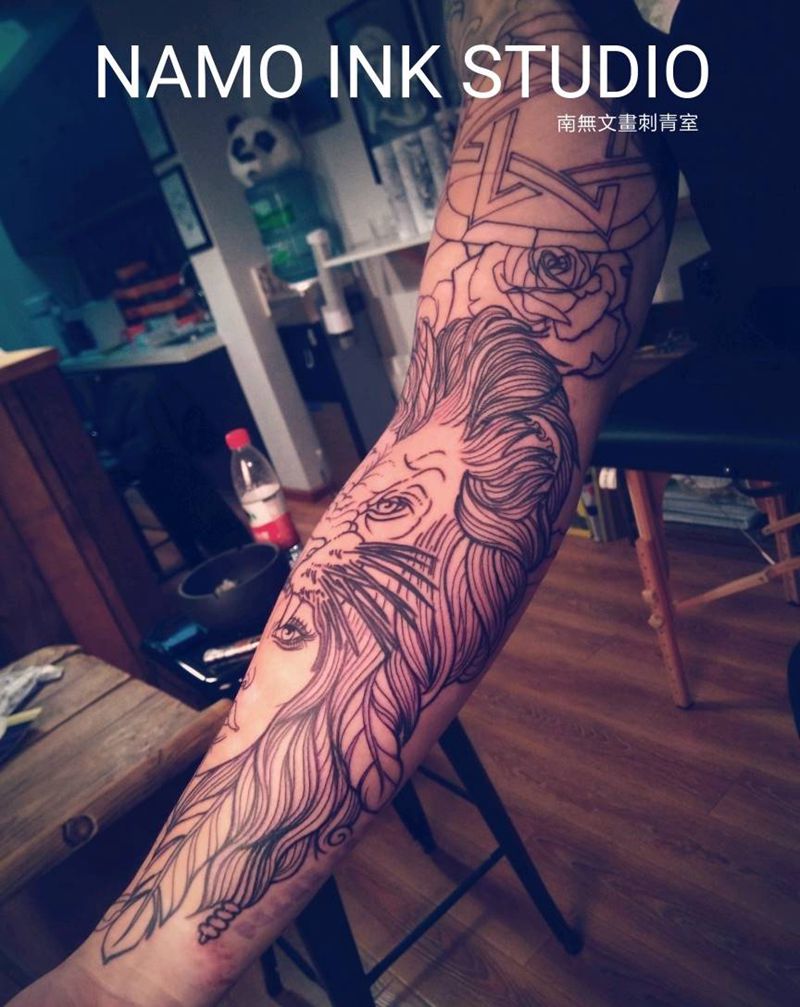 混搭元素花臂纹身图片