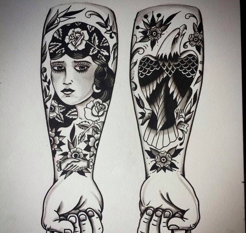 School #稿#纹身图片_手稿手臂欧美纹身图案