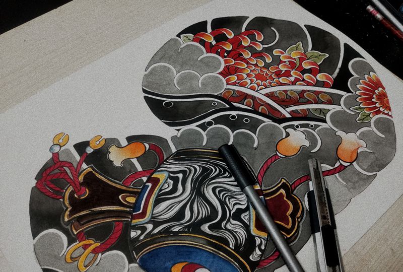 老传统半甲 私人定制纹身图片_胸部老传统老传统半甲菊花纹身图案