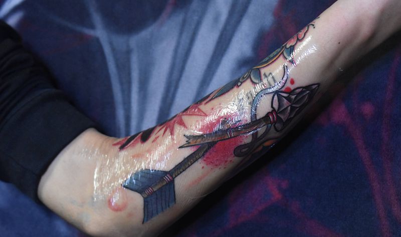 oldschool印第安石箭纹身图片_手臂Old Schoololdschool纹身图案