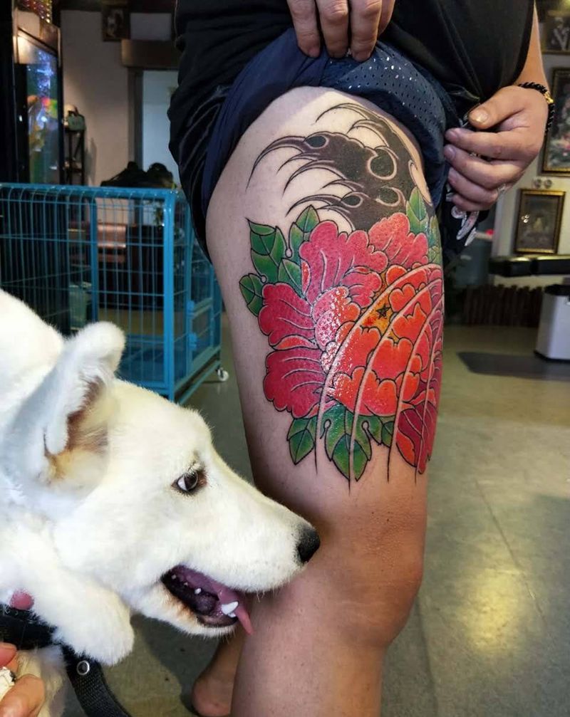 老传统牡丹花！纹身图片