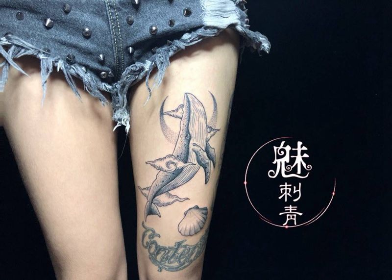 点刺 鲸鱼 贝壳纹身图片
