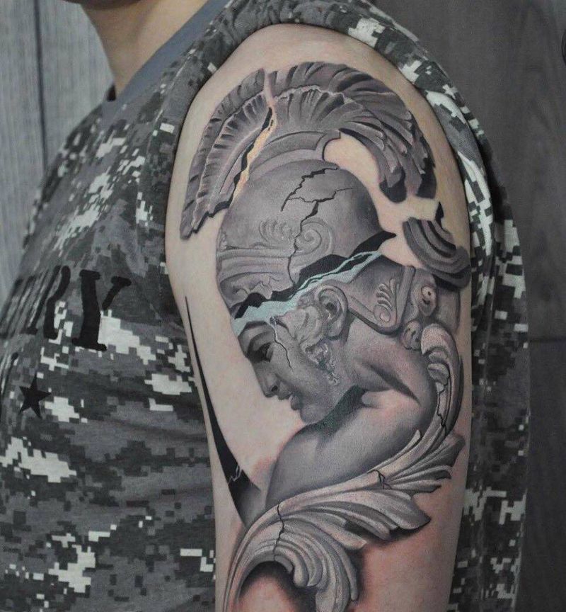 灰纹身图片_成品手臂肩部欧美肖像人物纹身图案