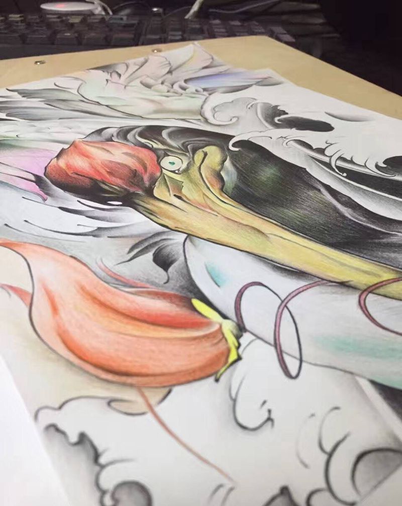 大鸟纹身图片_手稿手臂背部腿部传统动物纹身图案