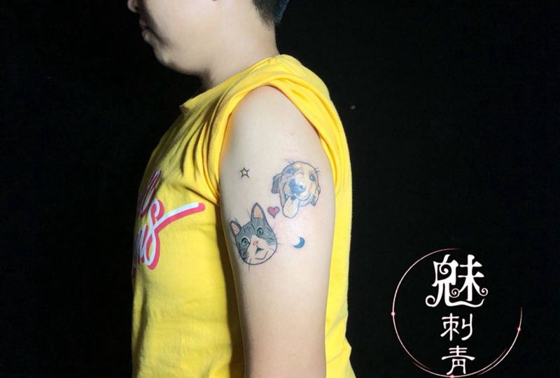猫与狗纹身图片