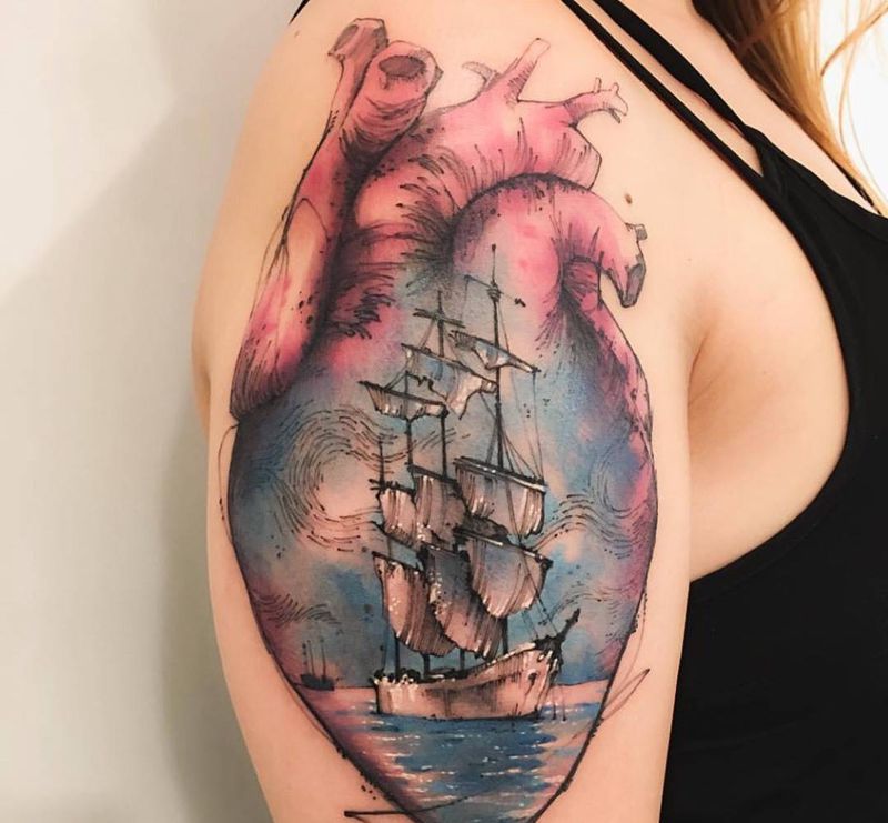 一颗漂泊的心纹身图片_成品手臂清新原创纹身图案