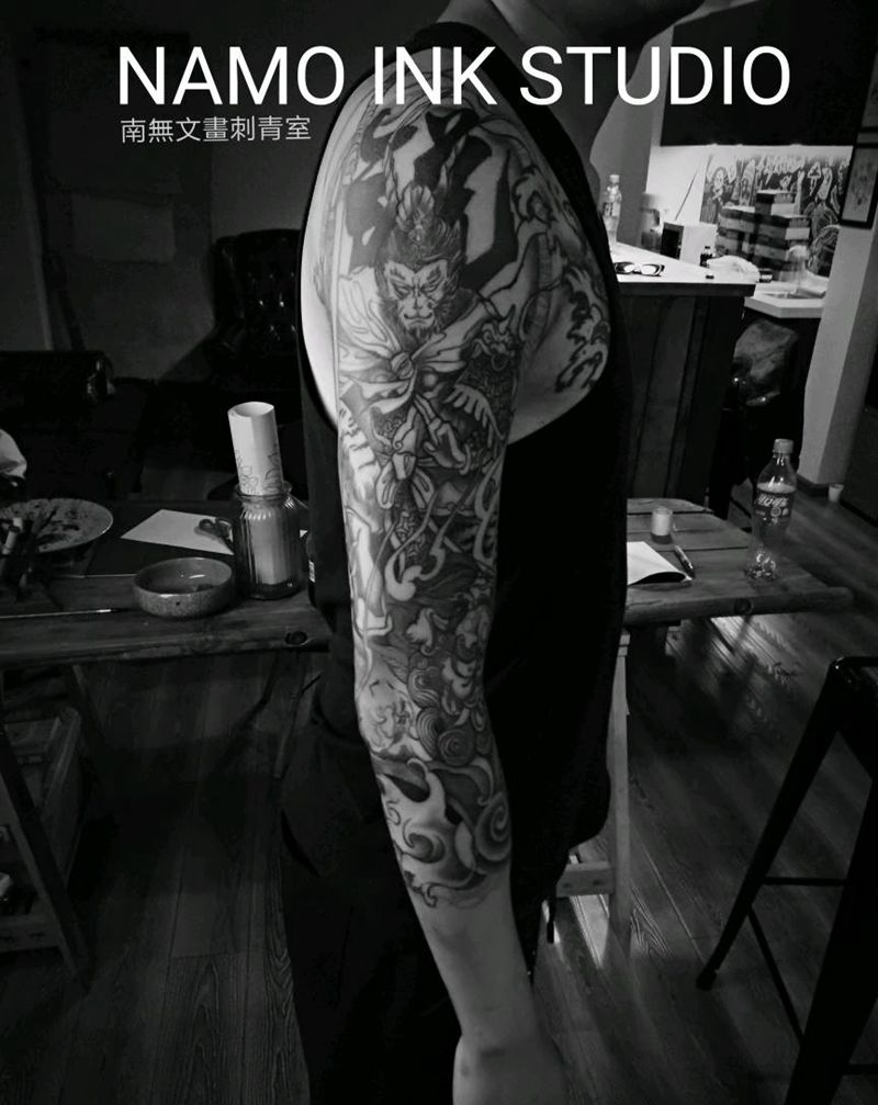 【悟空花臂】黑灰恢复好再上彩色纹身图片