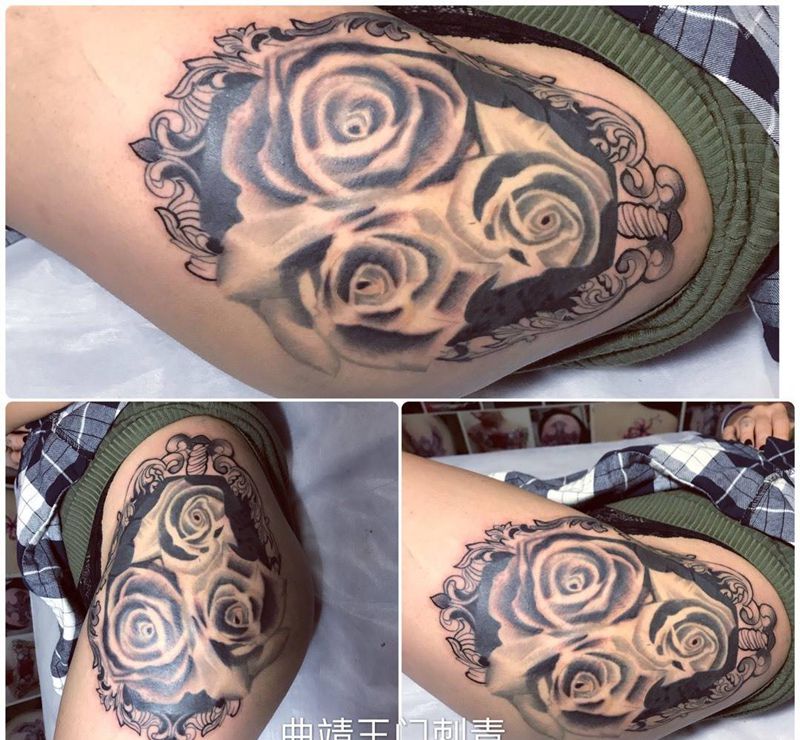 写实玫瑰纹身图片