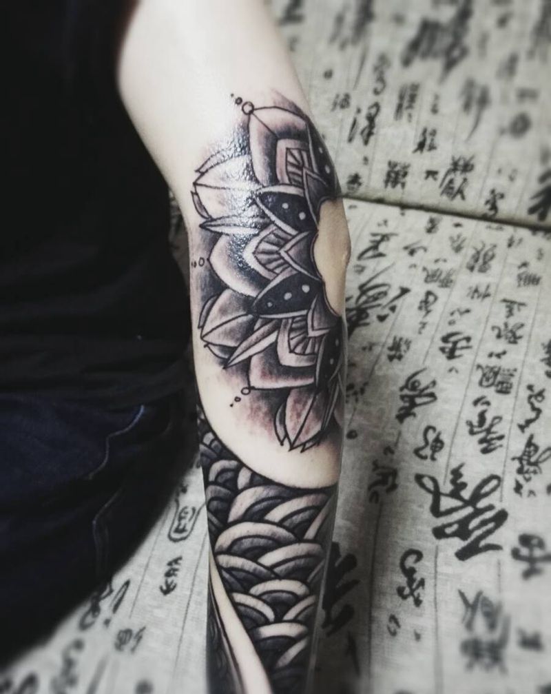 拼图手绘纹身图片_手臂欧美原创成品纹身图案