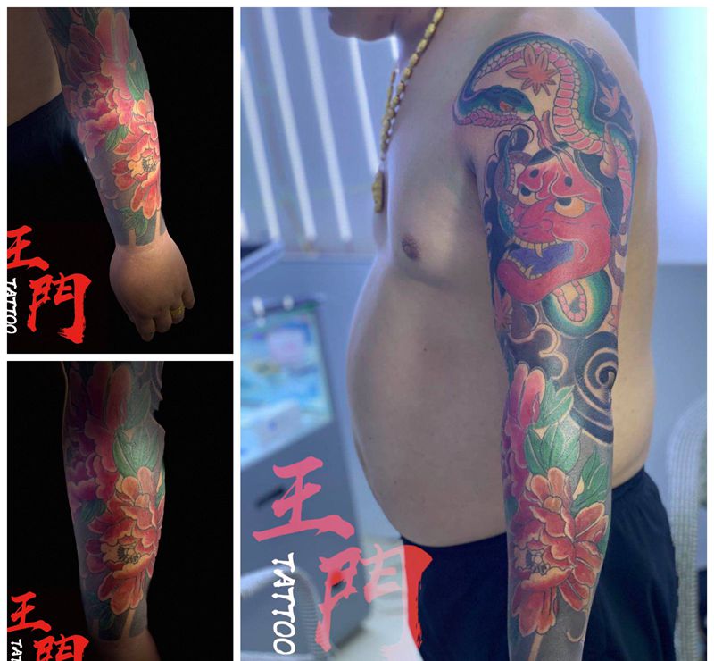 老传统花臂纹身图片_手臂老传统纹身图案