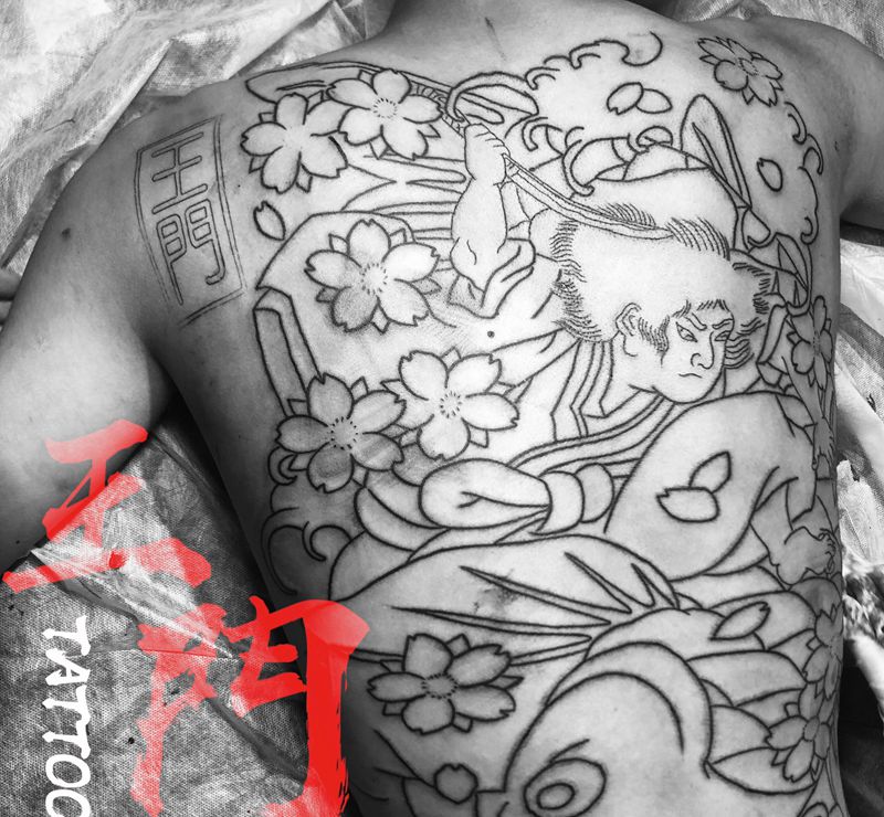 西塔鬼若丸纹身图片_背部老传统纹身图案