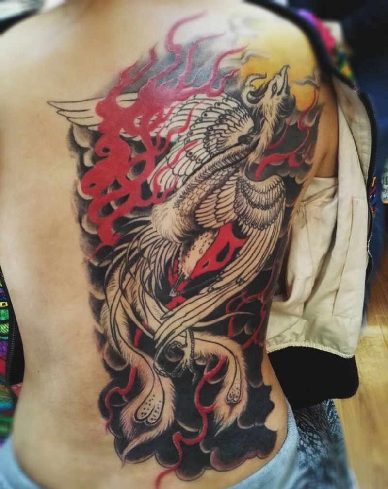 浴火重生纹身图片_背部传统图腾成品纹身图案
