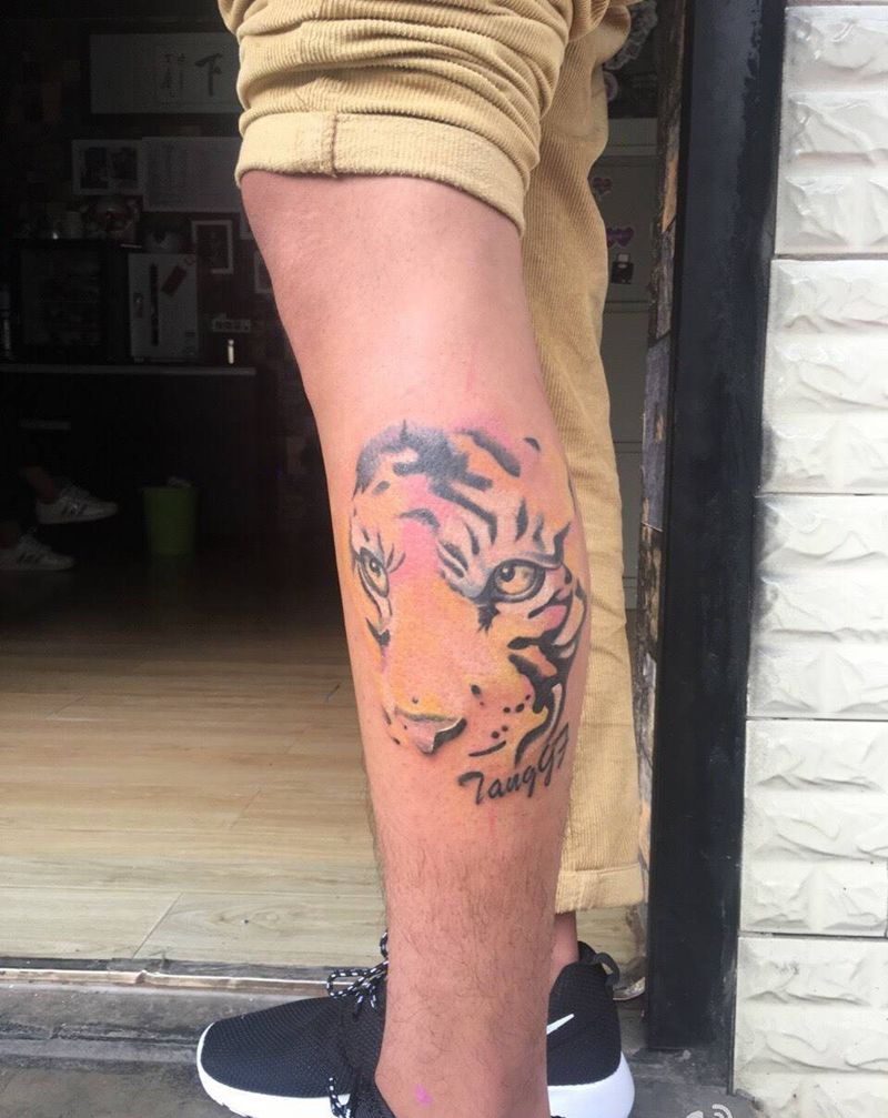 水彩虎头纹身图片