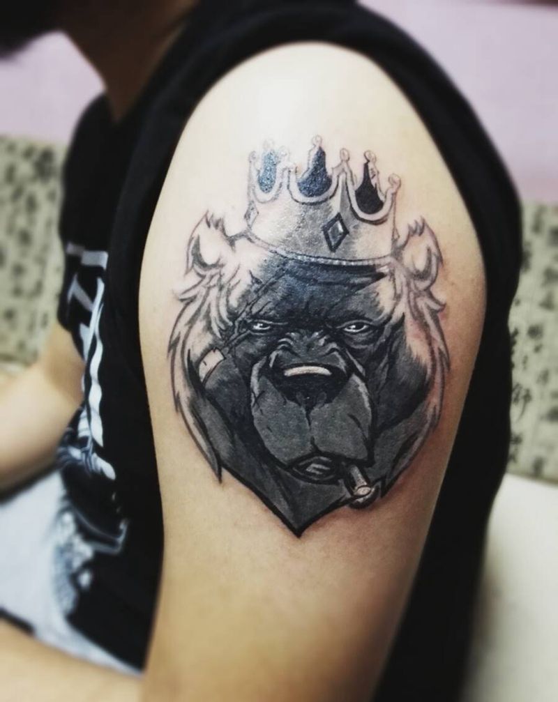 熊霸纹身图片_手臂欧美动物原创成品纹身图案