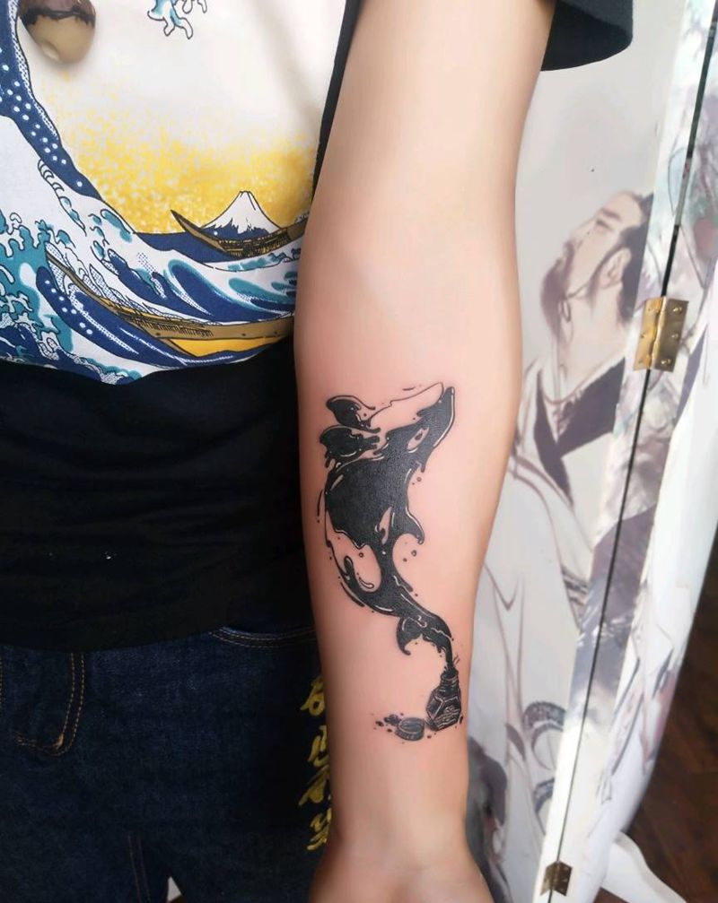 鲸纹身图片_手臂清新动物昆明云南纹人墨刻修改成品纹身图案