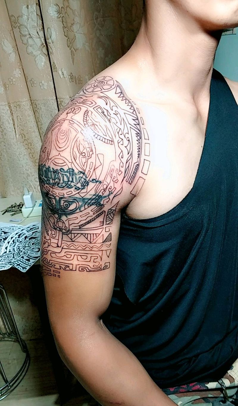 强森  同款 图腾 遮盖旧纹身纹身图片_手臂传统图腾成品纹身图案