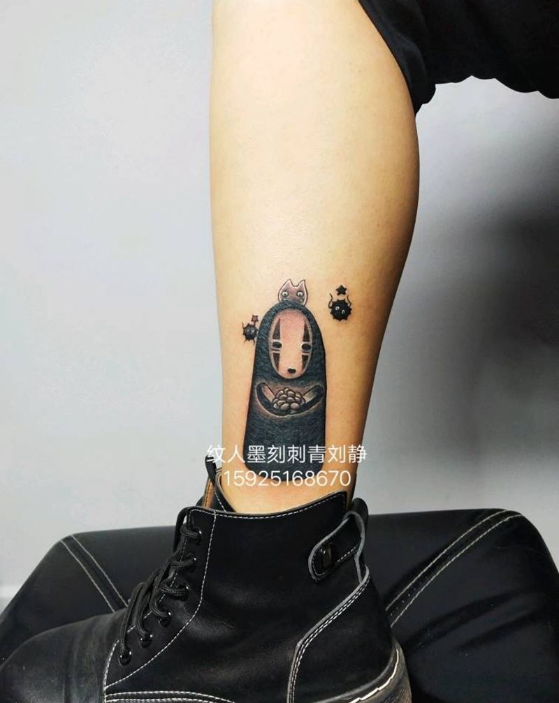 无脸男遮盖纹身图片_脚部新传统卡通遮盖纹身图案