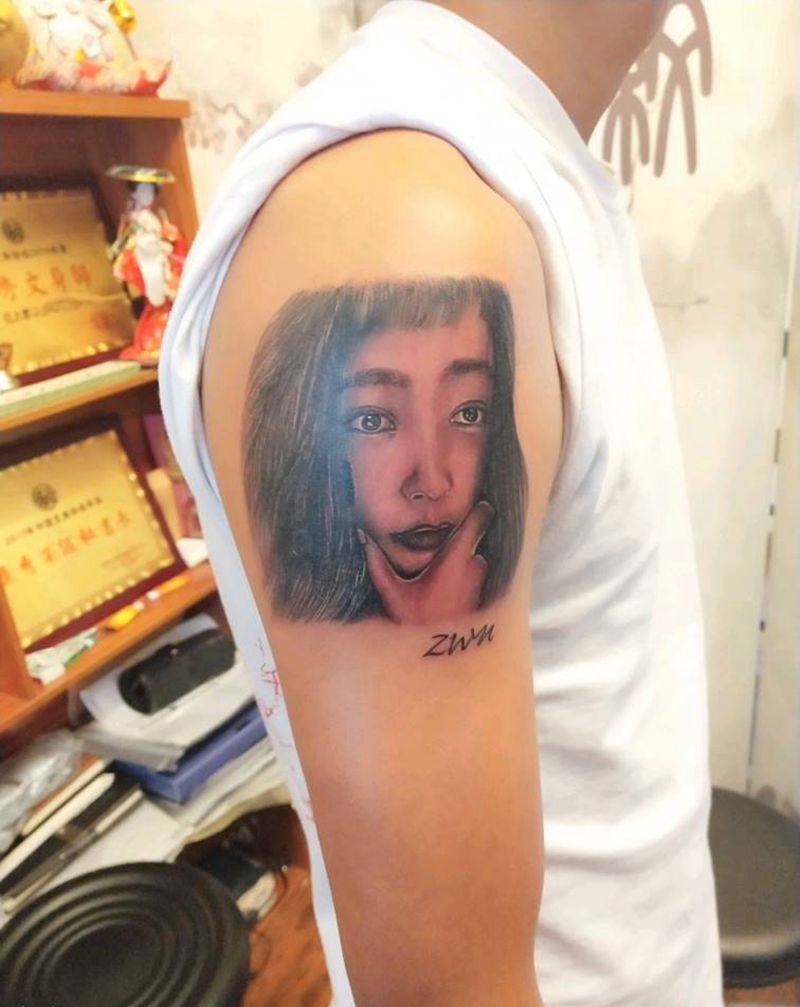 爱人纹身图片_手臂欧美写实肖像写实纹身图案