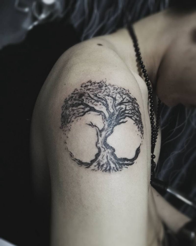 生命树纹身图片_肩部欧美原创成品纹身图案