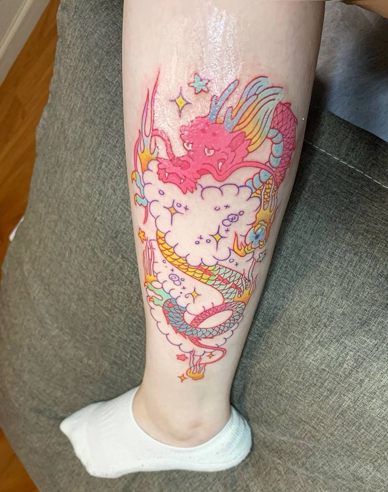 小粉龙纹身图片_腿部纹身图案