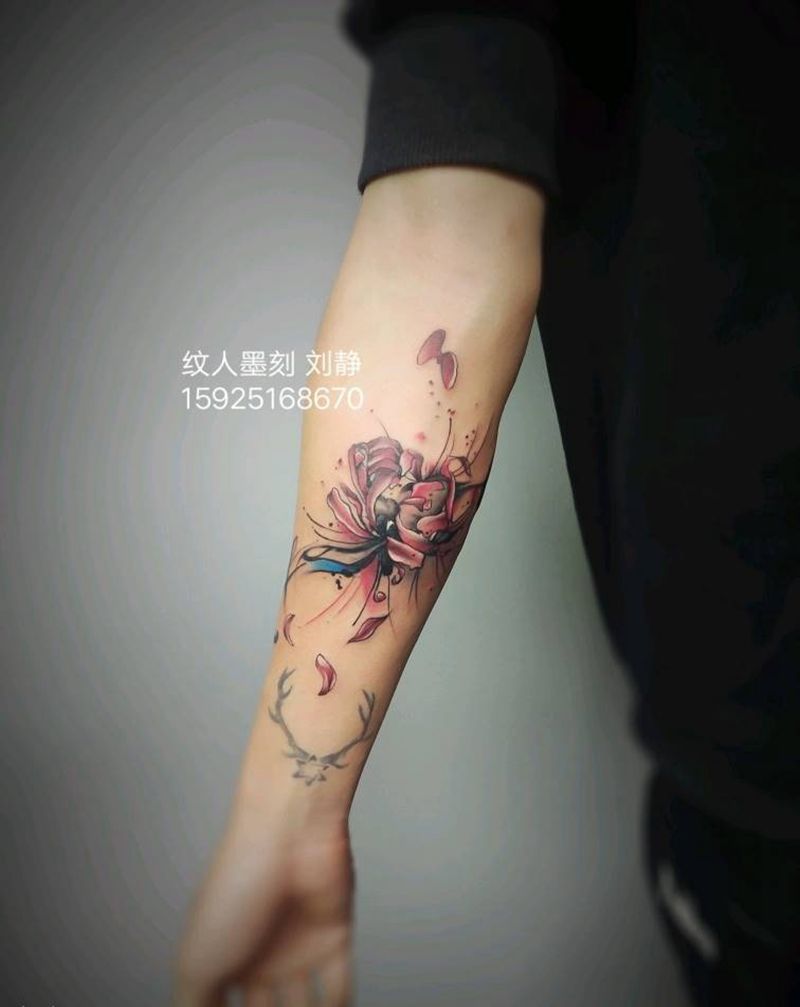 花纹身图片_手臂水彩水墨小清新纹身图案