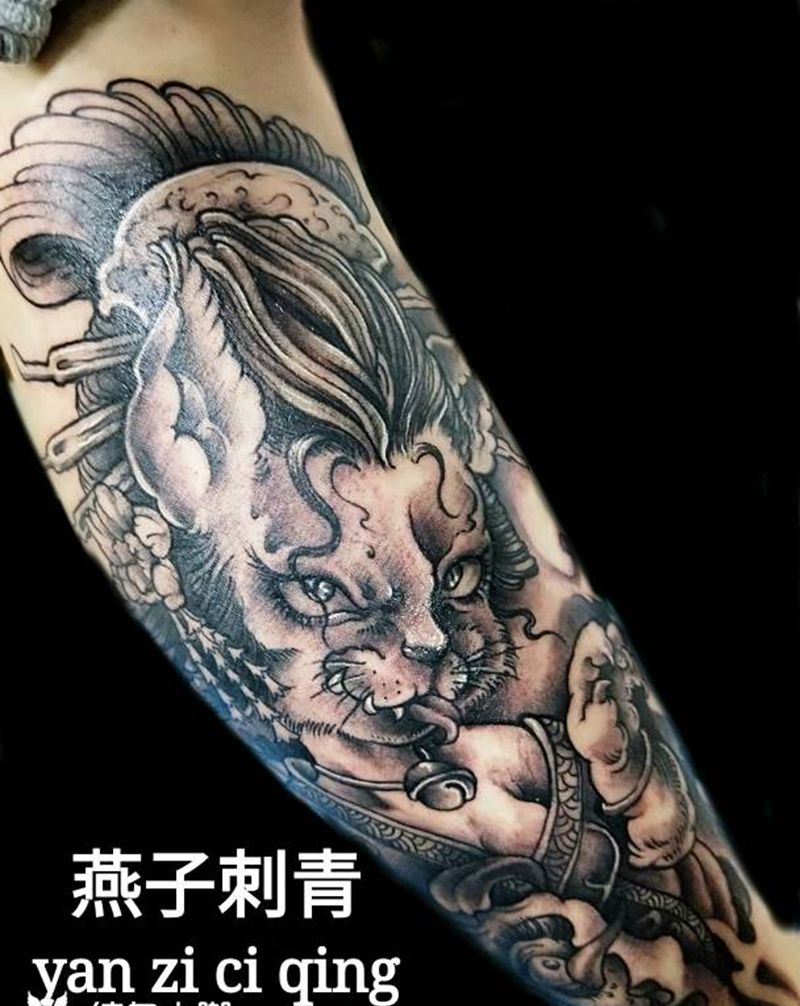 喵喵喵纹身图片_腿部脚部欧美动物人物纹身图案