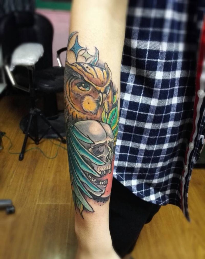 彩色小臂纹身图片_手臂欧美动物成品纹身图案