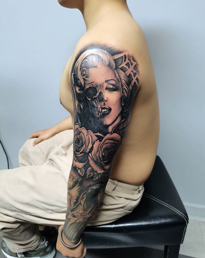 梦露纹身图片_手臂欧美写实花臂纹身图案