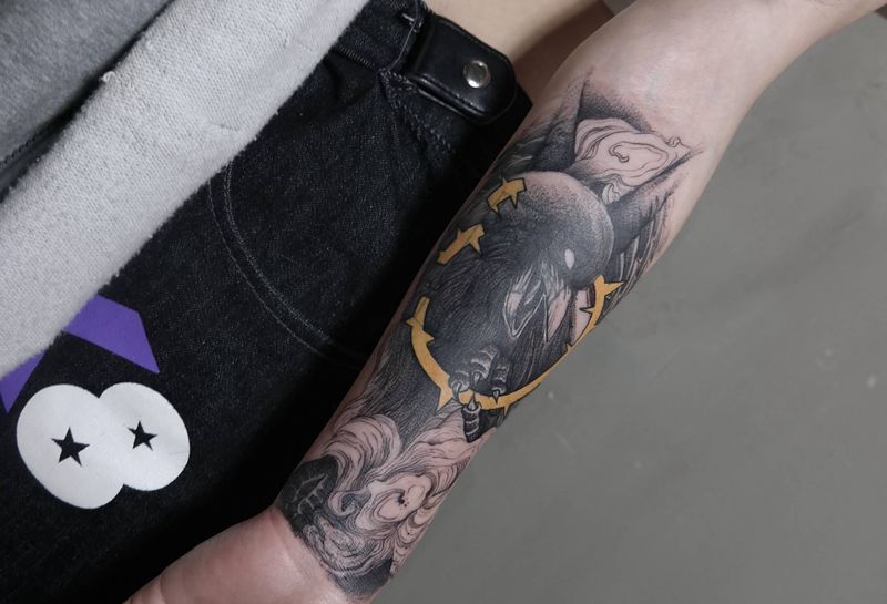 暗黑遮盖纹身图片_手臂欧美写实纹身图案