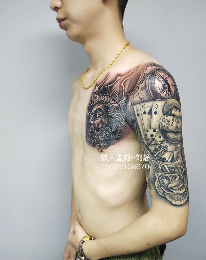 欧美写实纹身图片_手臂胸部欧美写实纹身图案