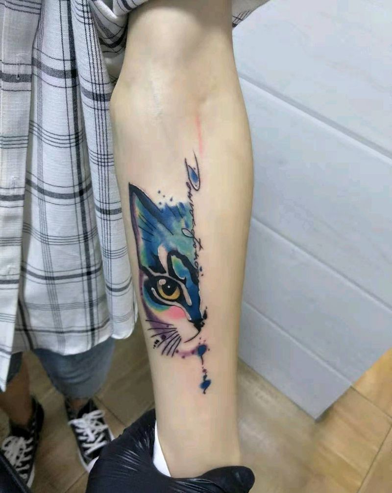 小猫纹身图片_水彩纹身图案