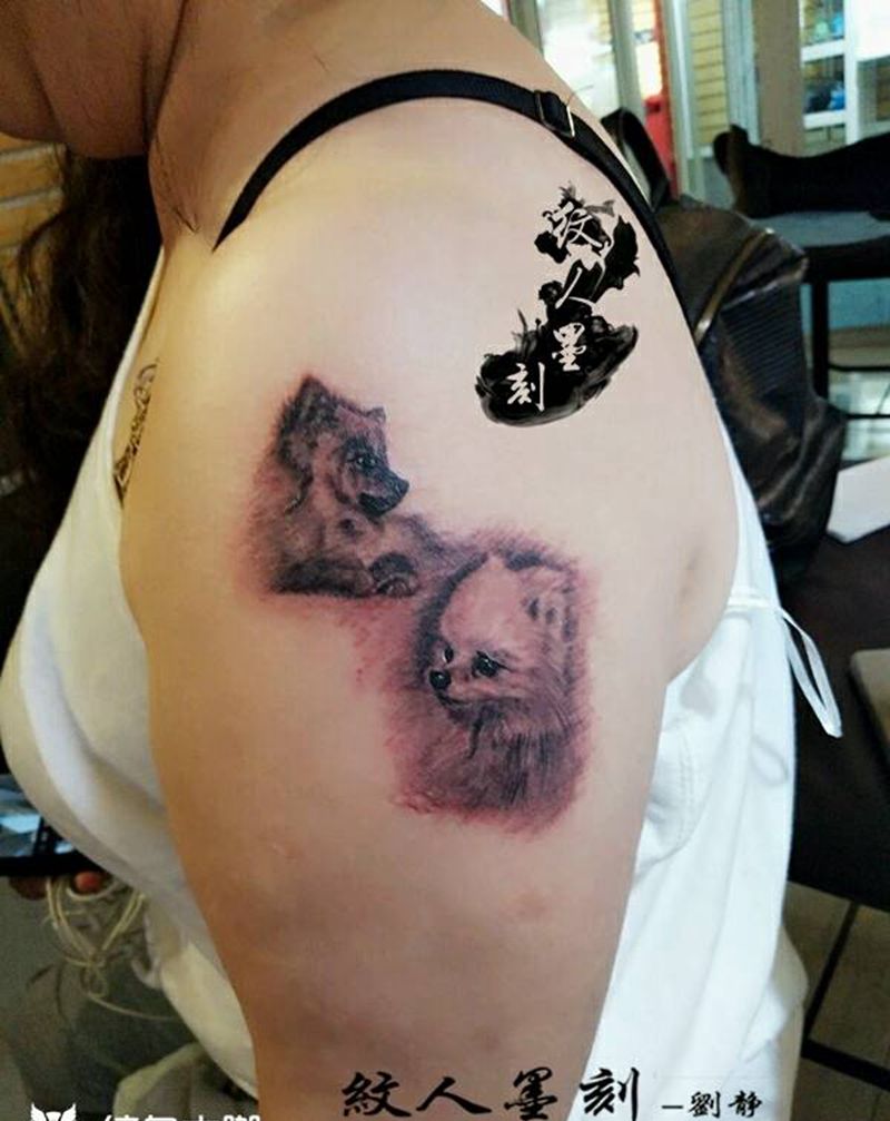 汪星人纹身图片_手臂欧美写实动物原创昆明云南纹人墨刻成品纹身图案