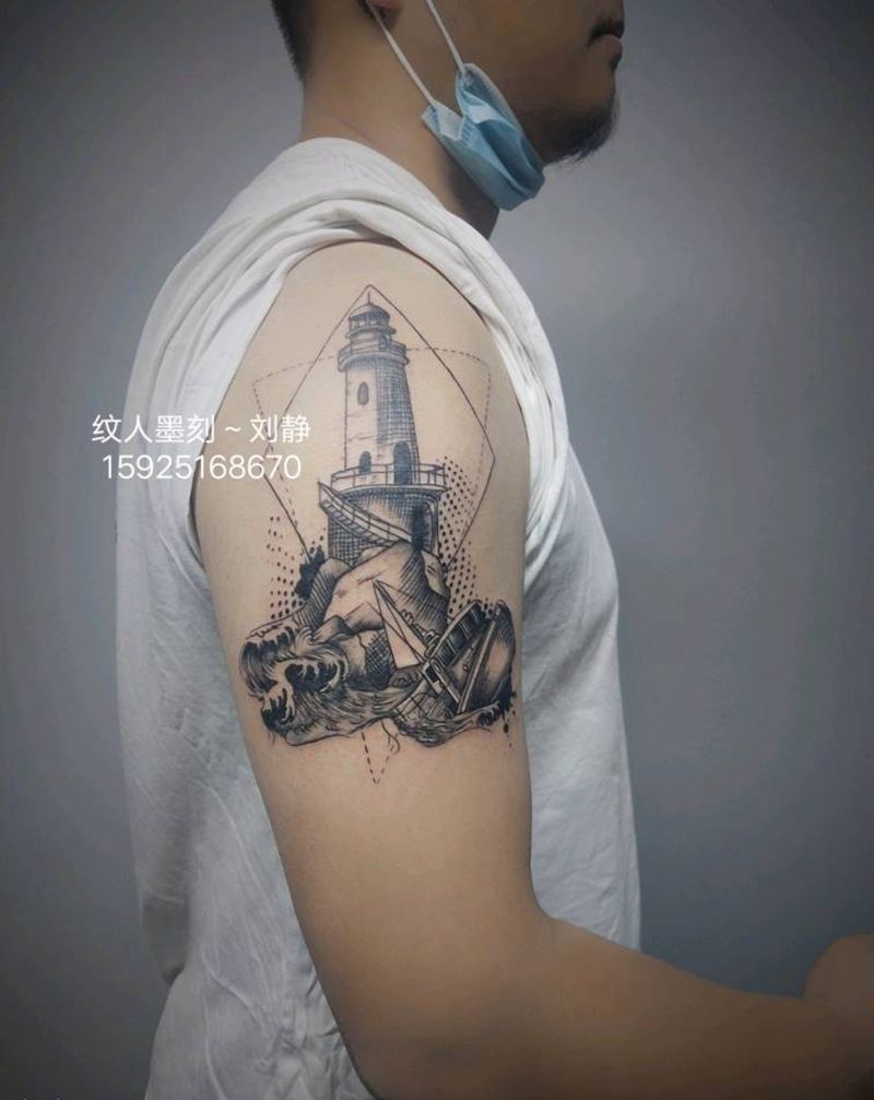灯塔纹身图片_手臂欧美写实纹身图案