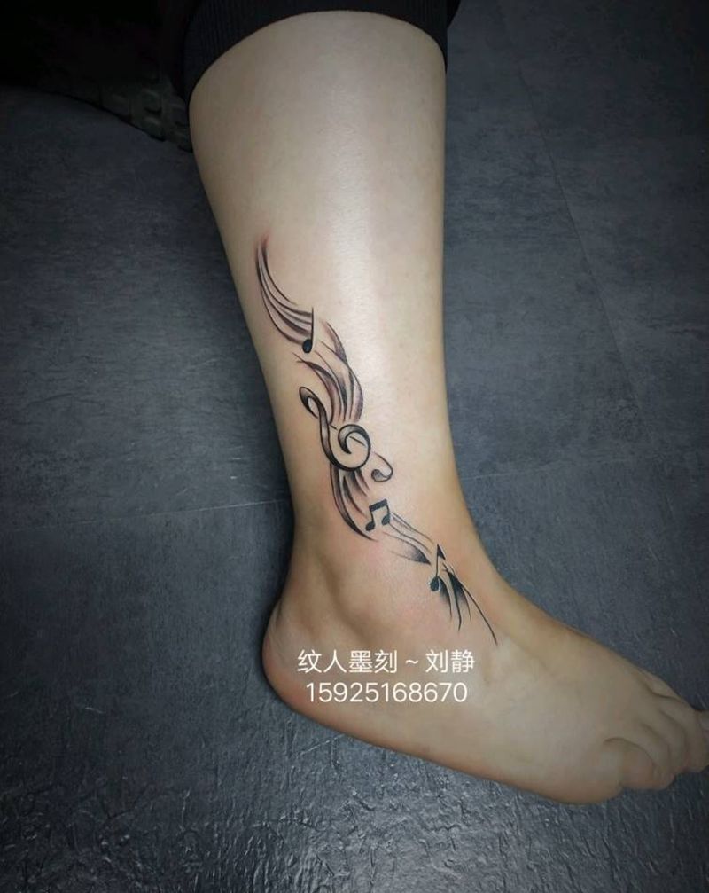 音阶纹身图片_脚部欧美写实纹身图案