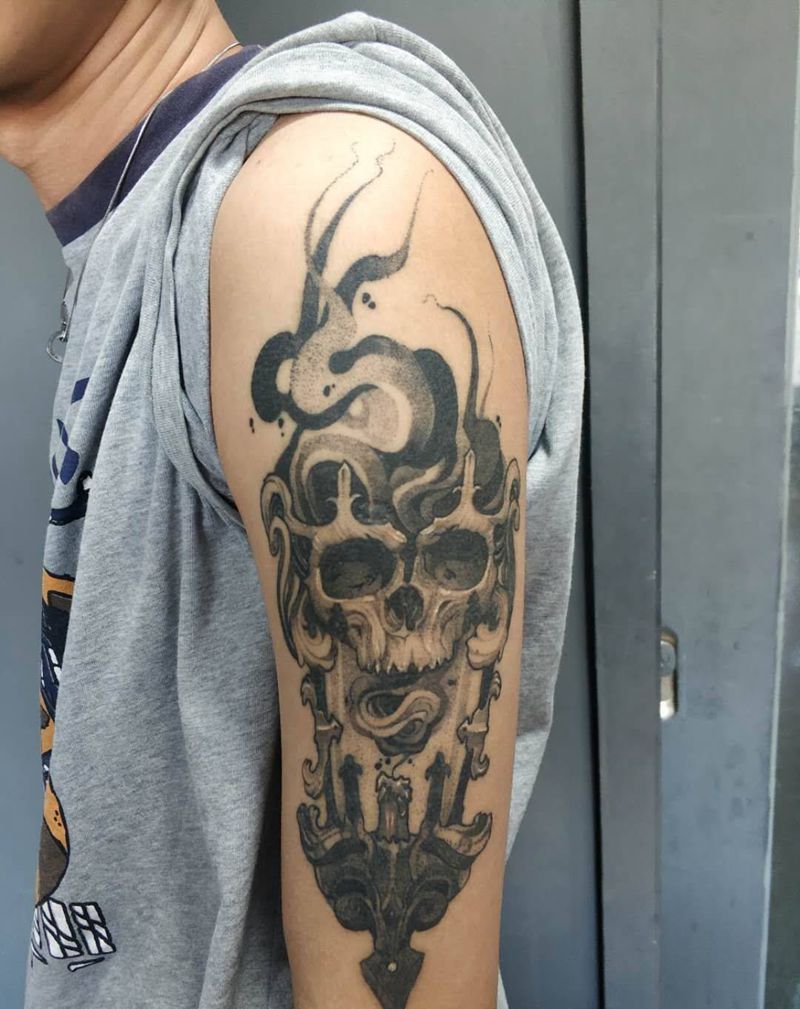 也是个骷髅纹身图片_手臂欧美写实纹身图案
