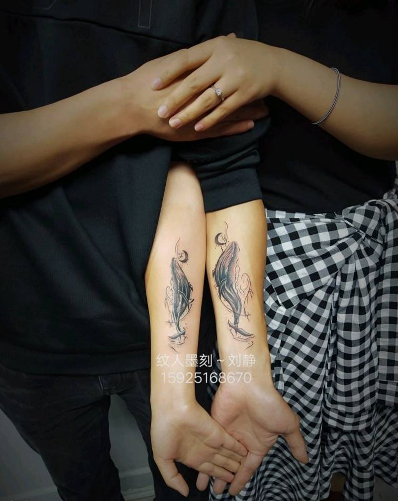 情侣纹身，鲸纹身图片_手臂欧美写实纹身图案