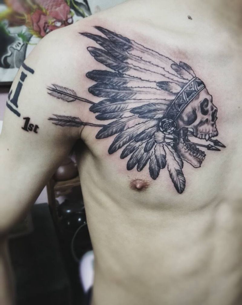 酋长魂纹身图片_胸部欧美鬼神成品纹身图案