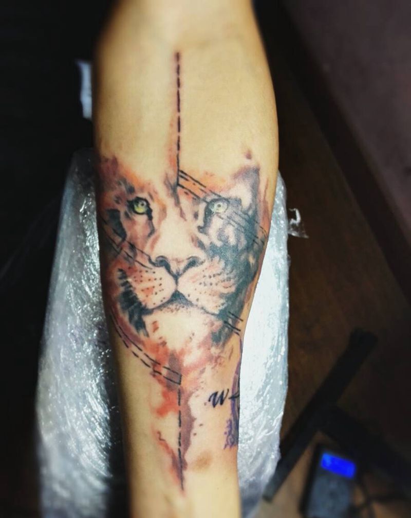 百兽之王纹身图片_手臂欧美几何原创纹身图案