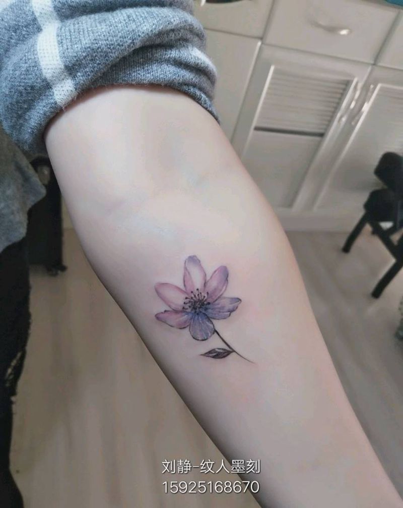 水彩小花纹身图片_手臂清新植物昆明云南纹人墨刻成品纹身图案